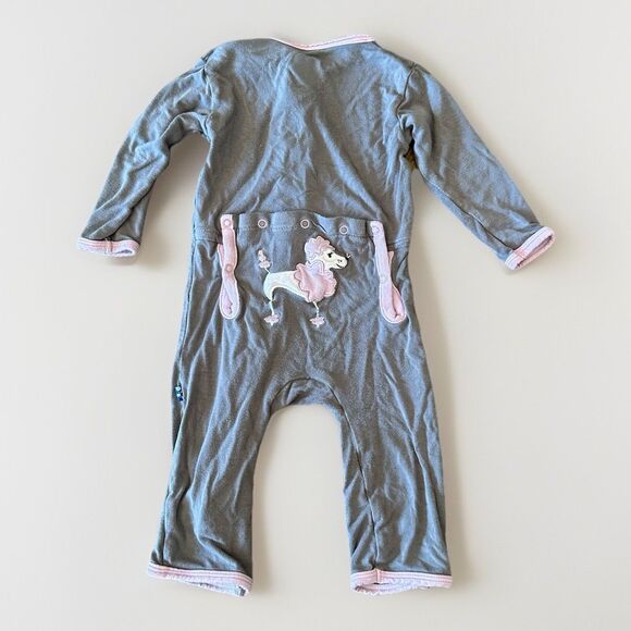 KicKee Pants Size 3-6 Month Bamboo Coverall Sleeper Gray Poodle Applique - Picture 1 of 5